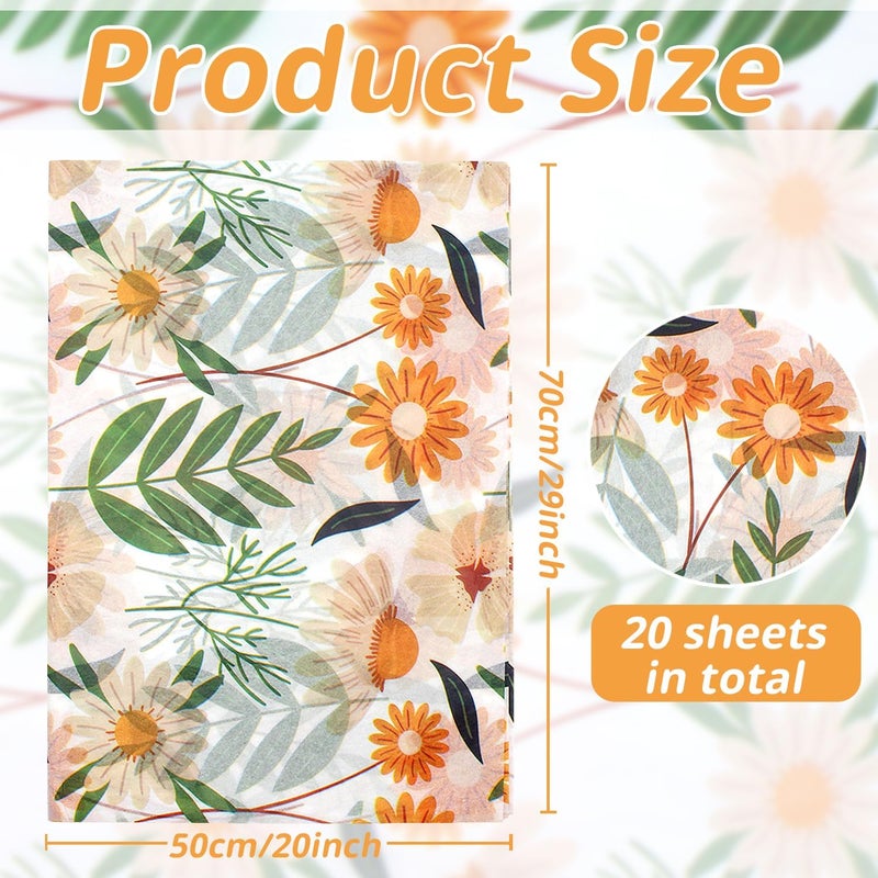 Benvo 20 Sheets Floral Print Tissue Paper 20 inch x 29 inch Decoupage Paper Decorative Tissue Gift Wrapping for DIY Art Craft Spring Wedding Birthday Baby Shower(Style G) - Image 2